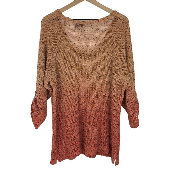 FRAZZLE Mesh Tunic Top Blouse 3/4 Roll Tab Sleeves Rust Orange Red Lagenlook XL - Picture 5 of 9